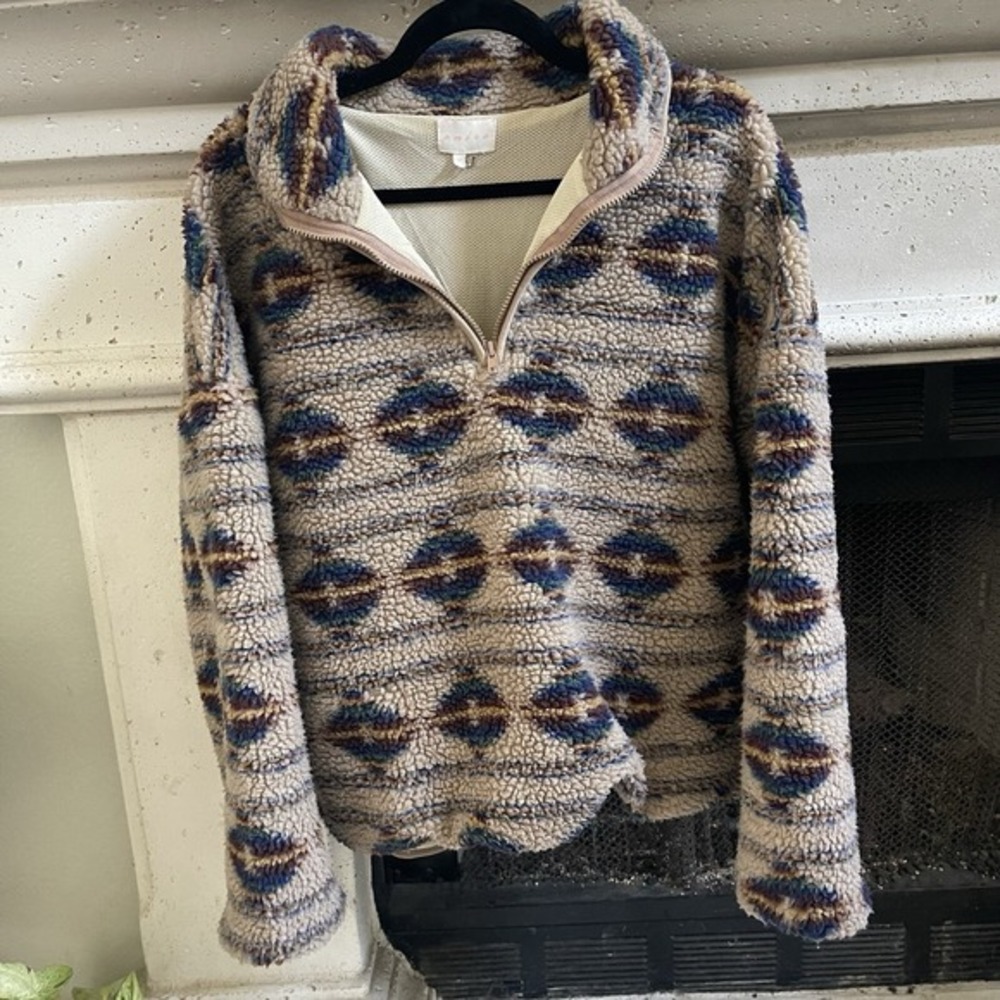 Vtg Entro Women's Sweater Fleece Large Sherpa Teddy 1/4 Zip‎ Up Aztec Southwest